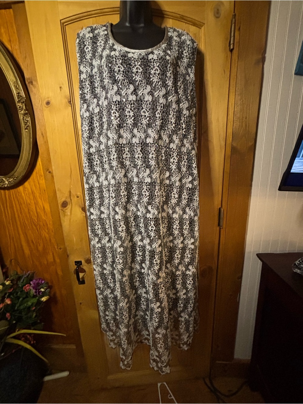 Black and White Lace-Pattern Maxi Dress
